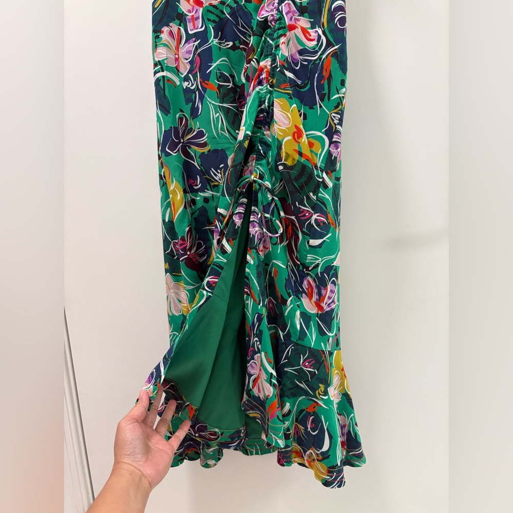 Saloni Jennie Ruffle Silk Dress Emerald Kingcup Size 2 - Picture 5 of 15
